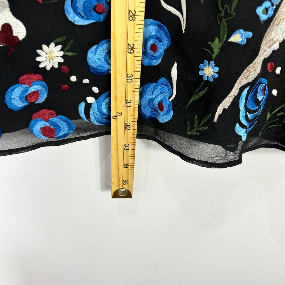 Alice + Olivia Eleonora Silk Embroidered Floral Bird Flare Sleeve Shift Dress S - Picture 8 of 9